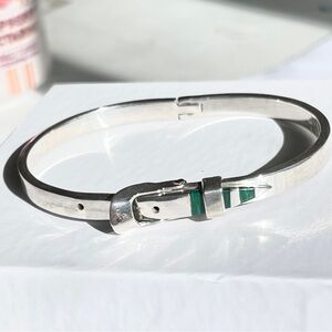 Vintage Mexico Sterling Silver Malachite Buckle Bracelet Adjustable